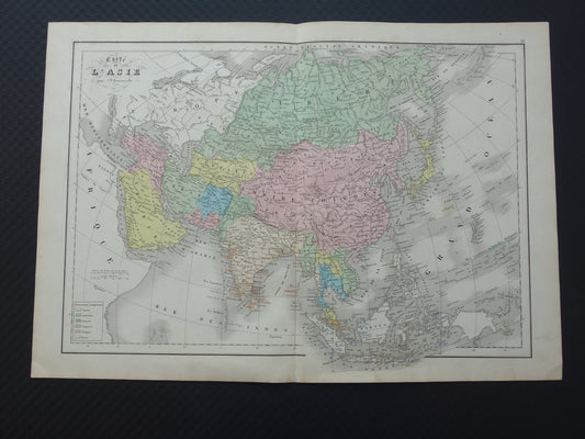 Oude kaart van Azië uit 1859 Originele antieke Franse landkaart continent Azië