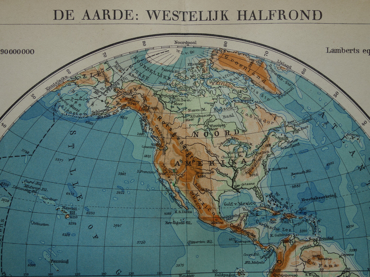 Oude Wereldkaart uit 1932 - originele vintage Nederlandse kaart van de wereld - dubbele hemisfeer set van twee kaarten oostelijk en westelijk halfrond