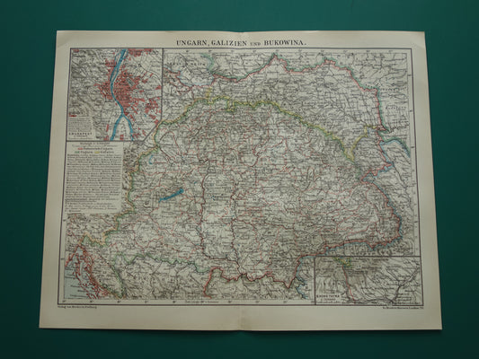 HONGARIJE oude landkaart van Hongarije 1921 originele vintage Duitse kaart Budapest