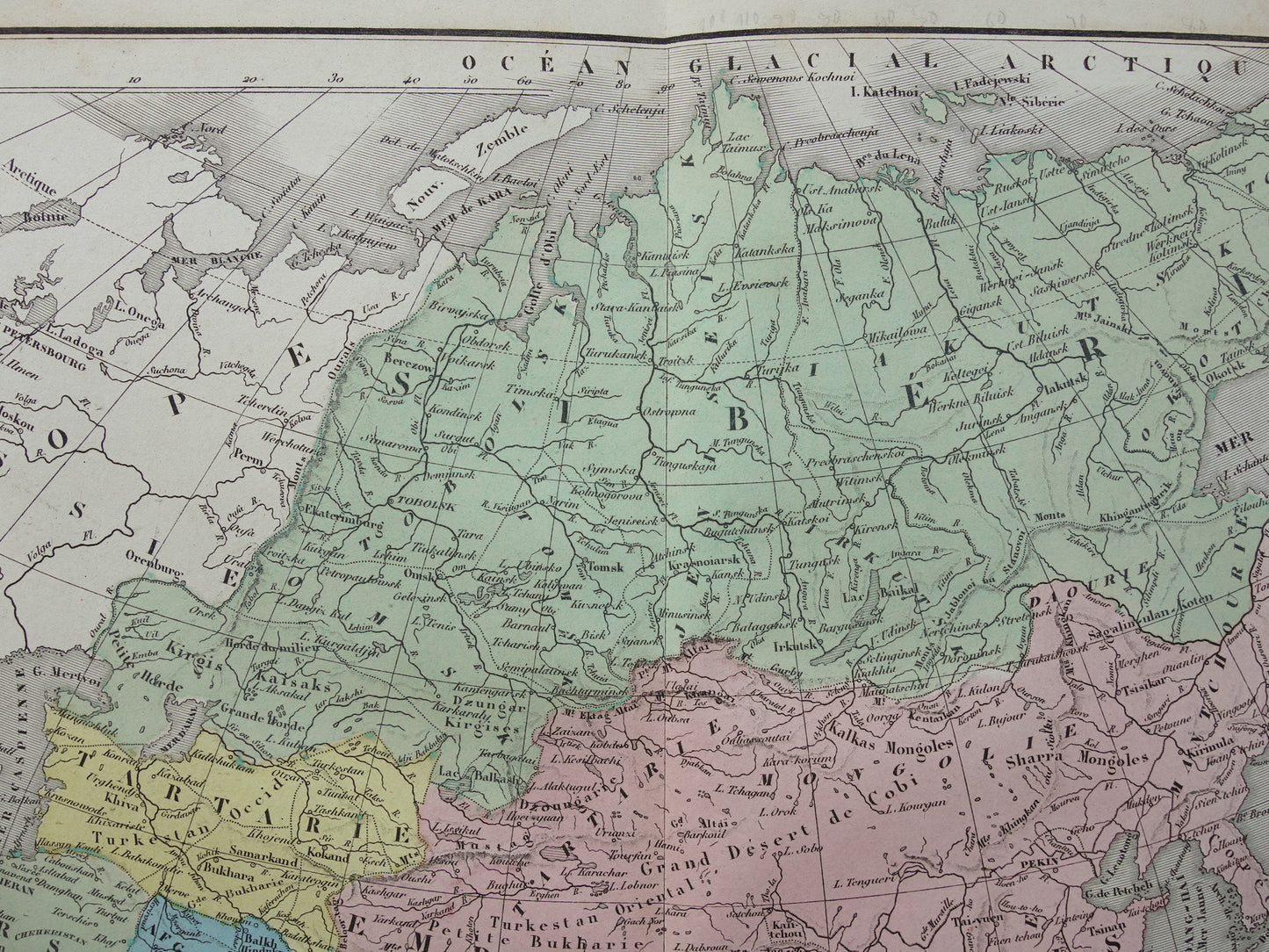 Oude kaart van Azië uit 1859 Originele antieke Franse landkaart continent Azië
