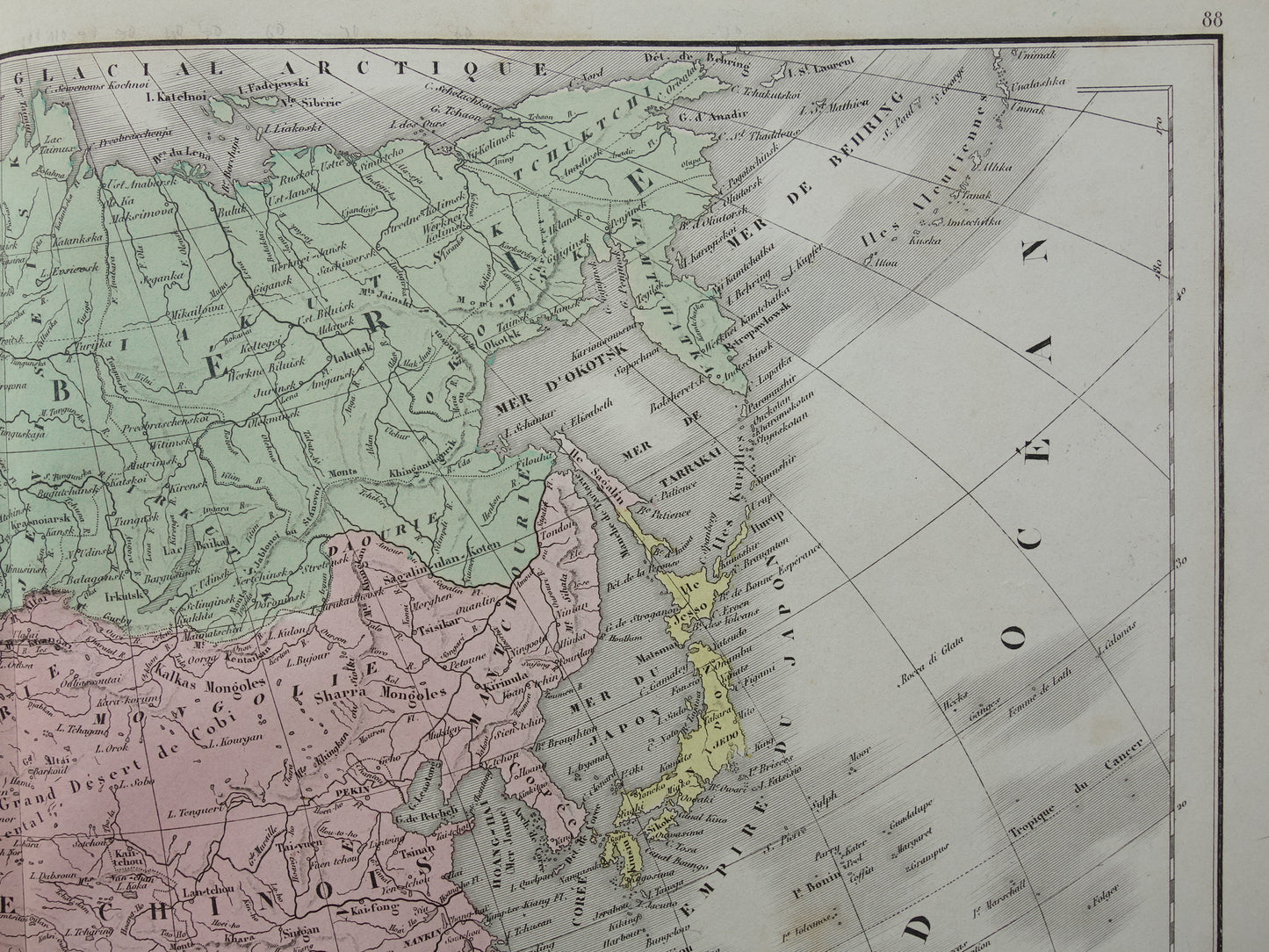 Oude kaart van Azië uit 1859 Originele antieke Franse landkaart continent Azië