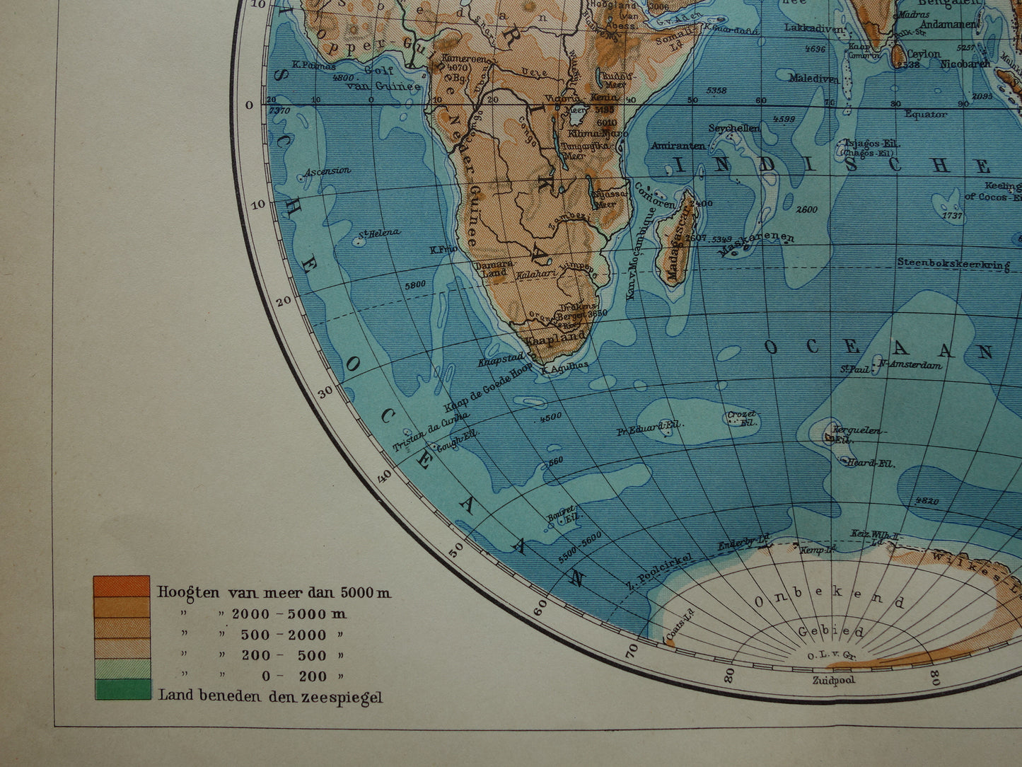 Oude Wereldkaart uit 1932 - originele vintage Nederlandse kaart van de wereld - dubbele hemisfeer set van twee kaarten oostelijk en westelijk halfrond