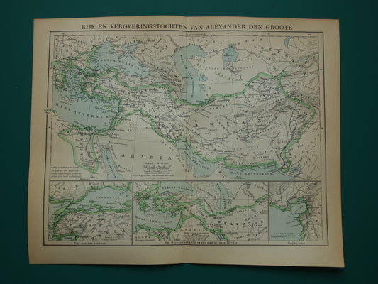 Kaart van het rijk van Alexander de Grote uit 1932 - Oude Nederlandse kaart Macedonische Alexandrijnse rijk vintage landkaart