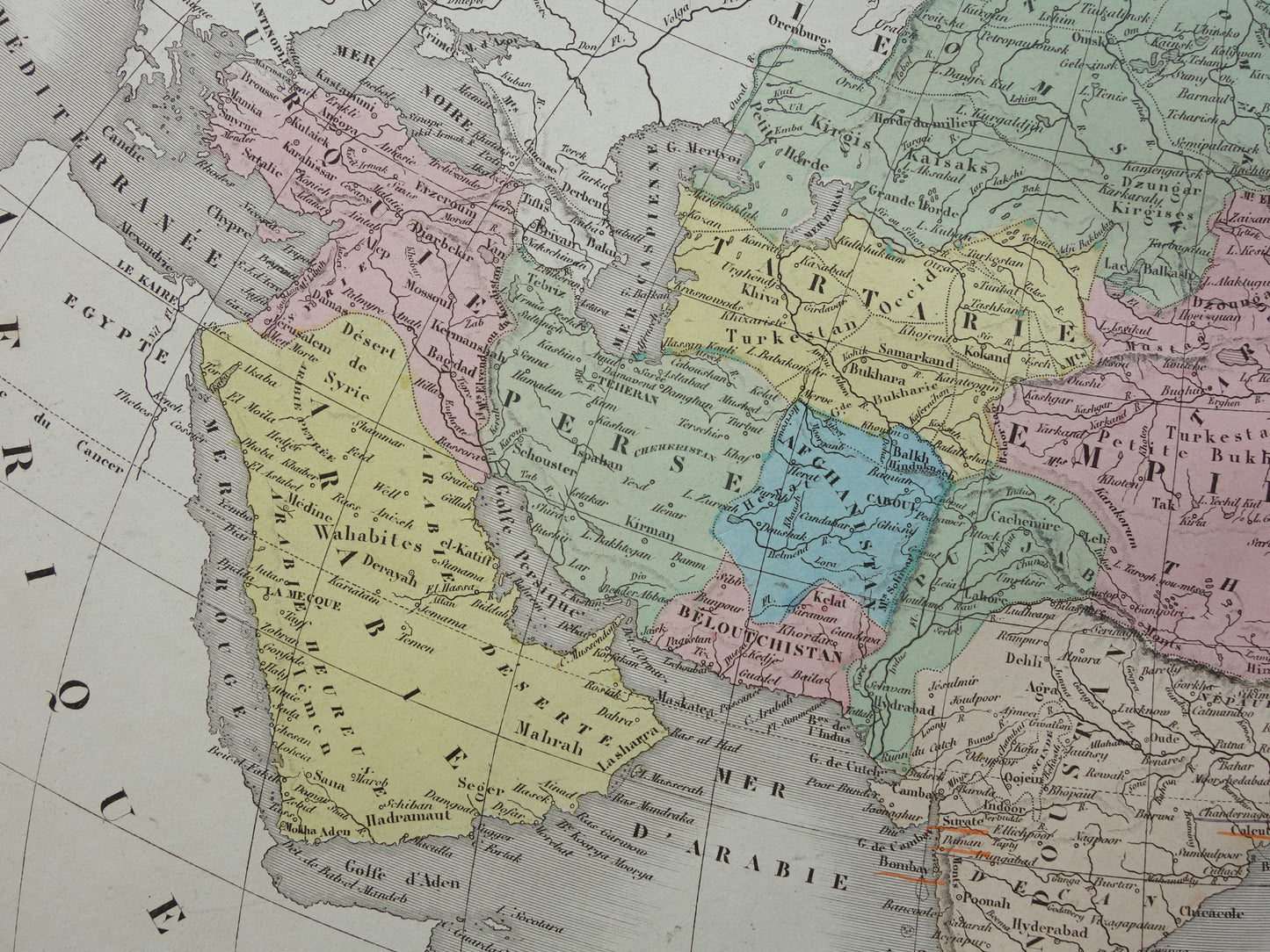 Oude kaart van Azië uit 1859 Originele antieke Franse landkaart continent Azië