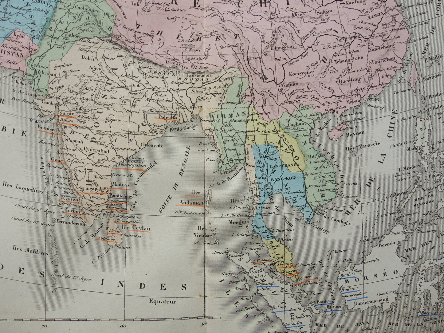 Oude kaart van Azië uit 1859 Originele antieke Franse landkaart continent Azië