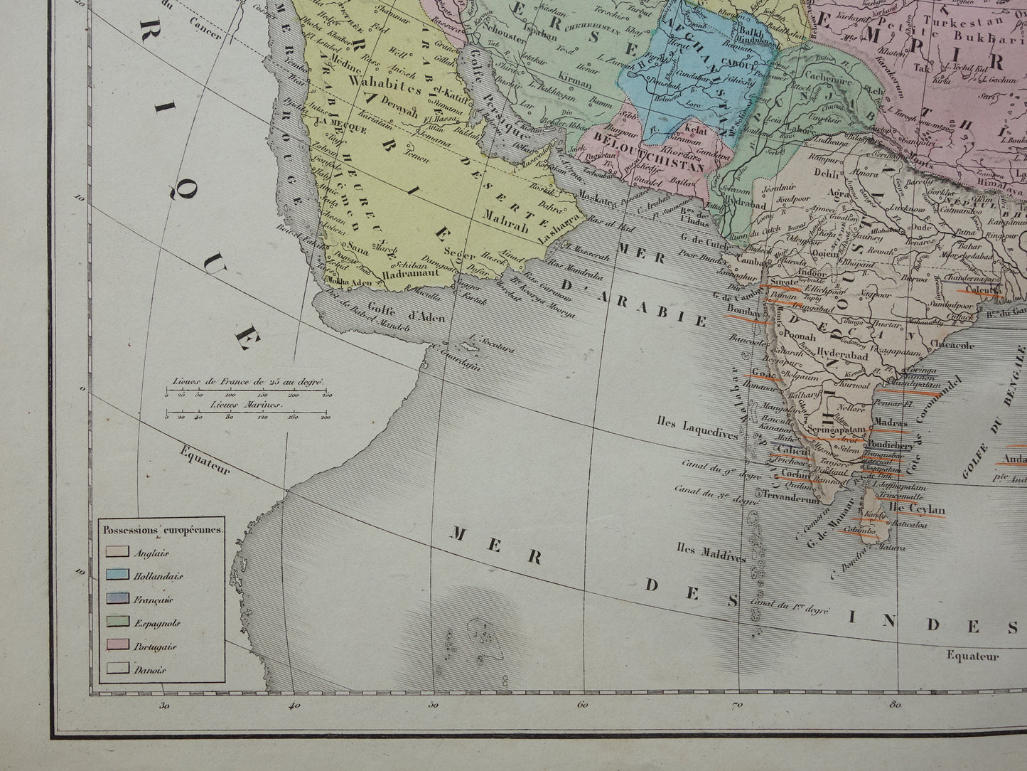 Oude kaart van Azië uit 1859 Originele antieke Franse landkaart continent Azië