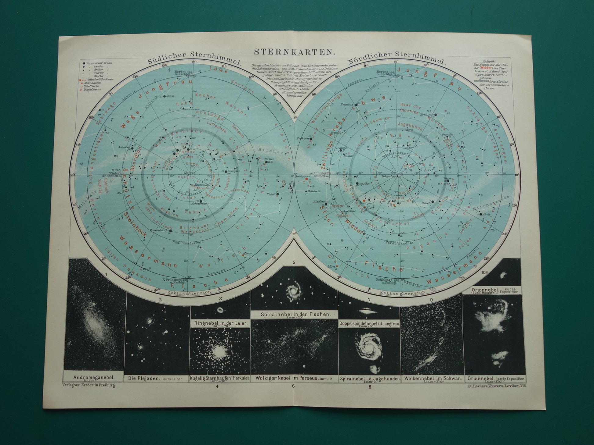 1921 oude kaart van de sterrenhemel antieke astronomie prent noordelijke en zuidelijke hemel vintage print