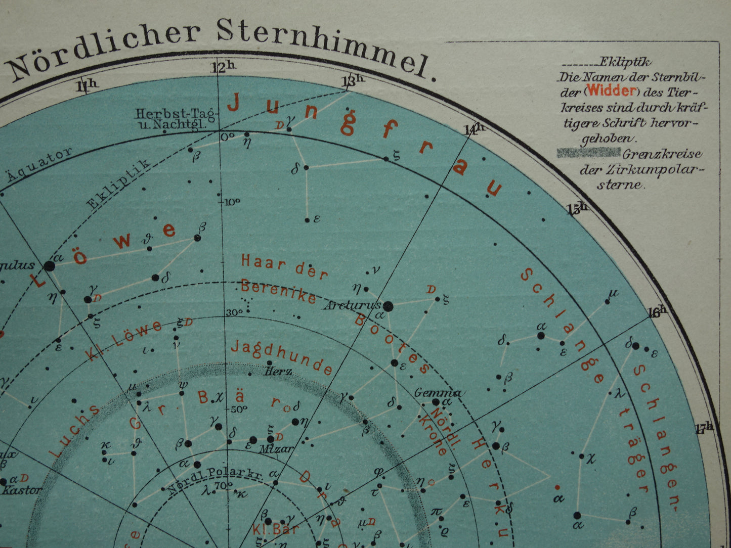 1921 oude kaart van de sterrenhemel antieke astronomie prent noordelijke en zuidelijke hemel vintage print
