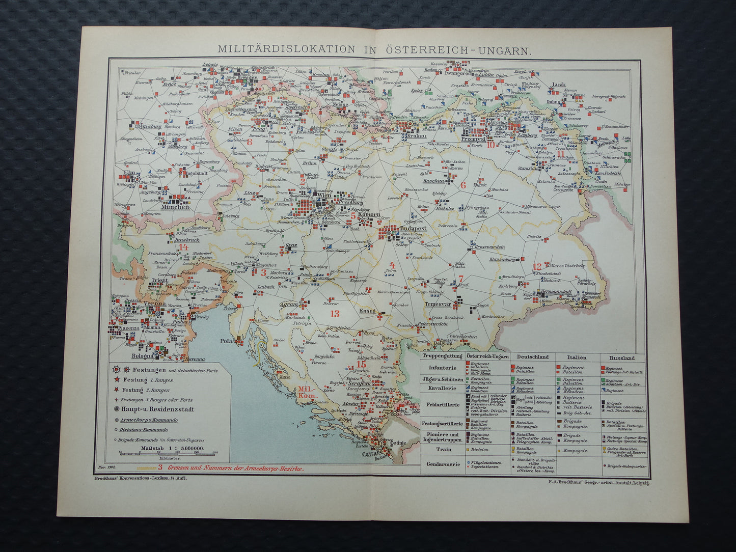 Antieke Militaire Kaart van Oostenrijk Hongarije 1903 originele oude vintage landkaart leger van het Oostenrijks-Hongaarse Rijk