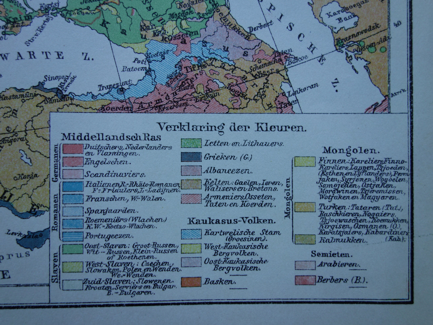Oude etnografische kaart van Europa uit 1917 originele antieke landkaart etnografie van Europa continent vintage Nederlandse kaarten