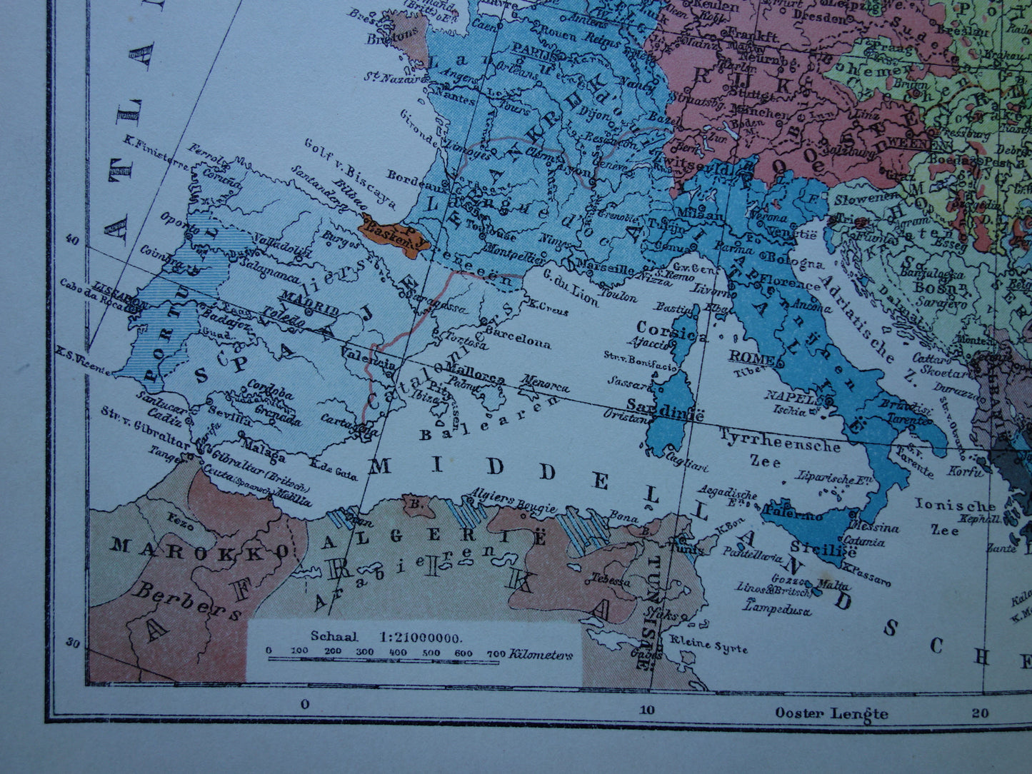 Oude etnografische kaart van Europa uit 1917 originele antieke landkaart etnografie van Europa continent vintage Nederlandse kaarten