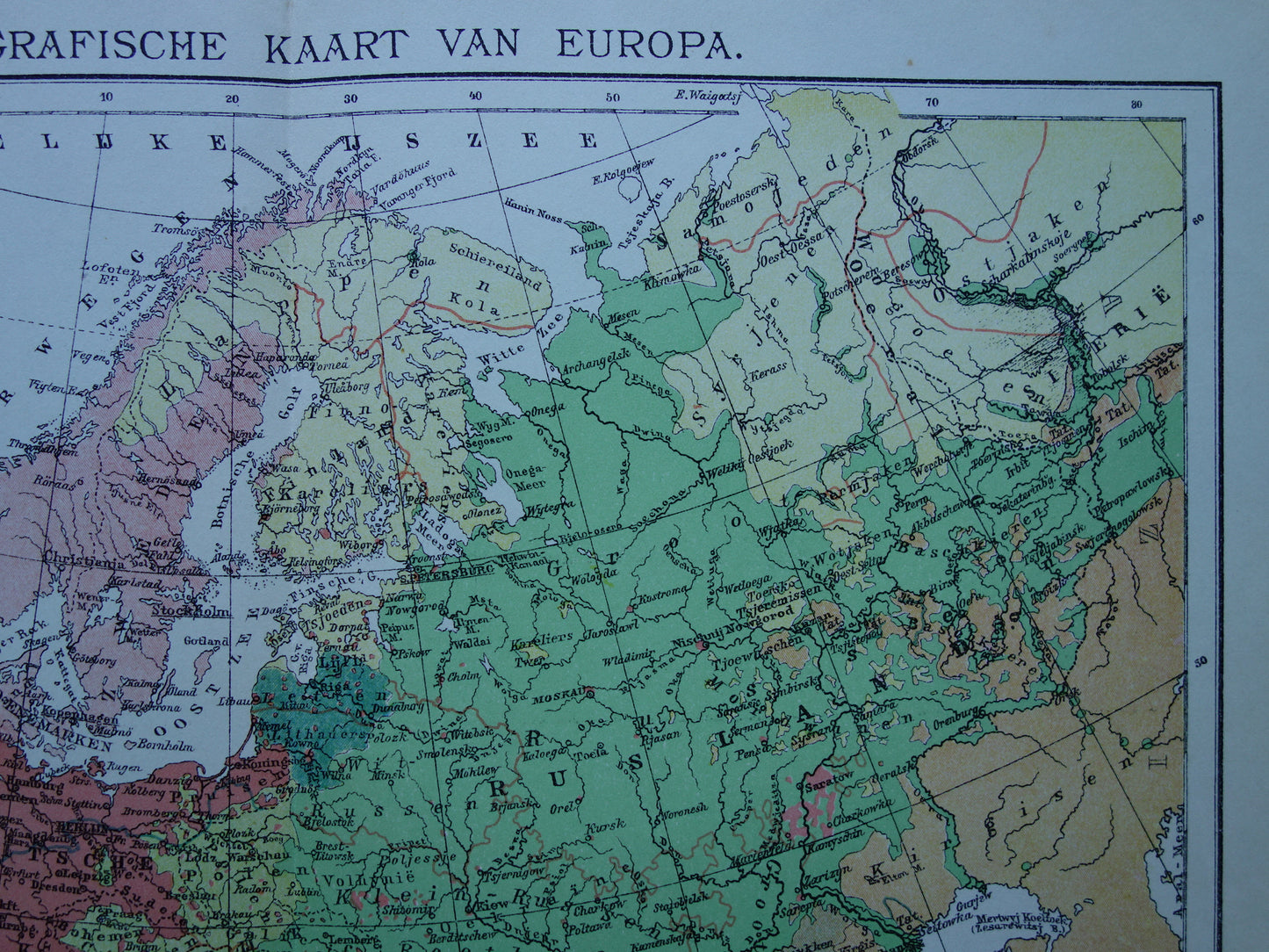 Oude etnografische kaart van Europa uit 1917 originele antieke landkaart etnografie van Europa continent vintage Nederlandse kaarten