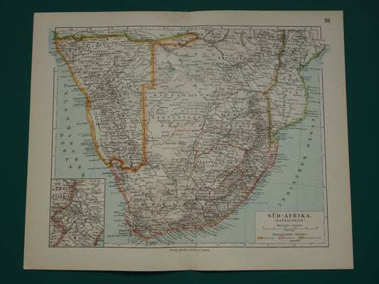 Landkaart van Zuid-Afrika uit 1905 originele antieke Duitse kaart van Kaapkolonie Natal