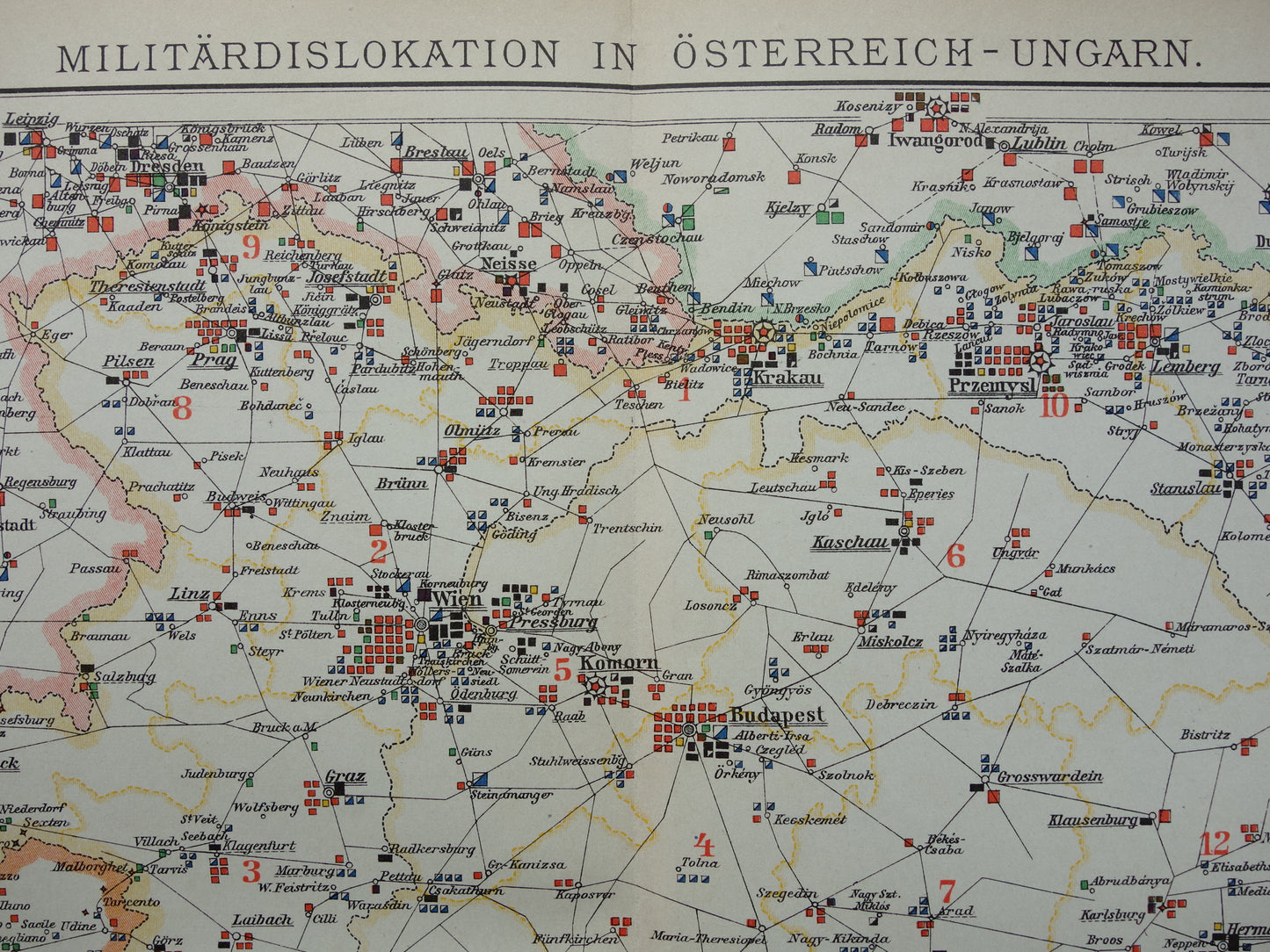Antieke Militaire Kaart van Oostenrijk Hongarije 1903 originele oude vintage landkaart leger van het Oostenrijks-Hongaarse Rijk