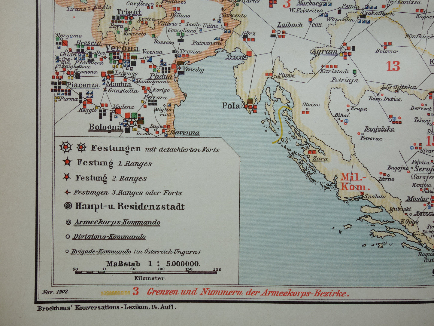 Antieke Militaire Kaart van Oostenrijk Hongarije 1903 originele oude vintage landkaart leger van het Oostenrijks-Hongaarse Rijk