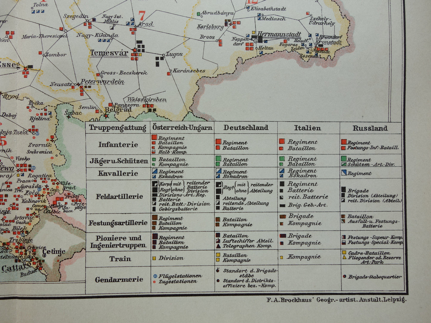Antieke Militaire Kaart van Oostenrijk Hongarije 1903 originele oude vintage landkaart leger van het Oostenrijks-Hongaarse Rijk