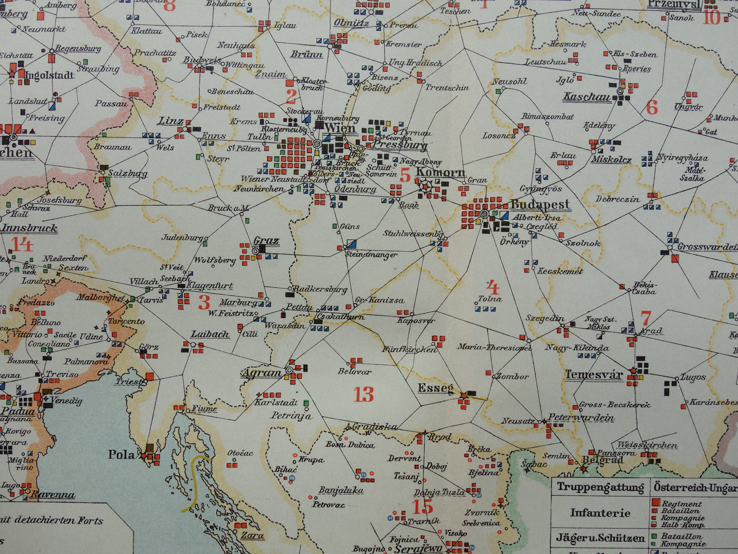 Antieke Militaire Kaart van Oostenrijk Hongarije 1903 originele oude vintage landkaart leger van het Oostenrijks-Hongaarse Rijk