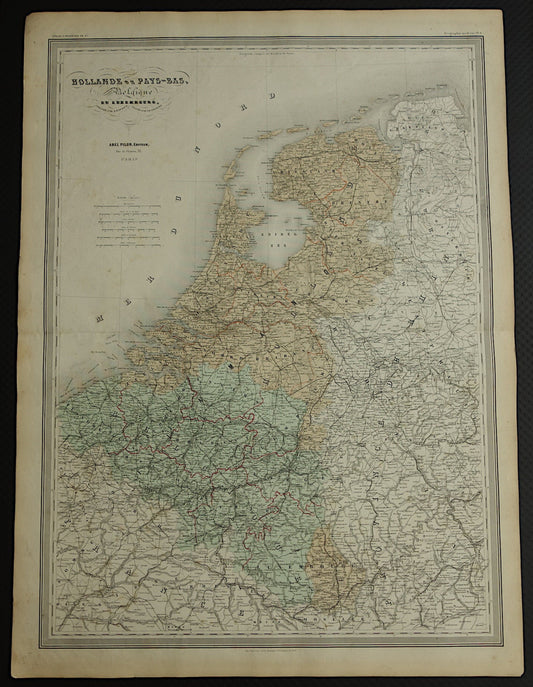 Grote Oude landkaart van Nederland en België 1880 originele antieke zeer grote kaart poster