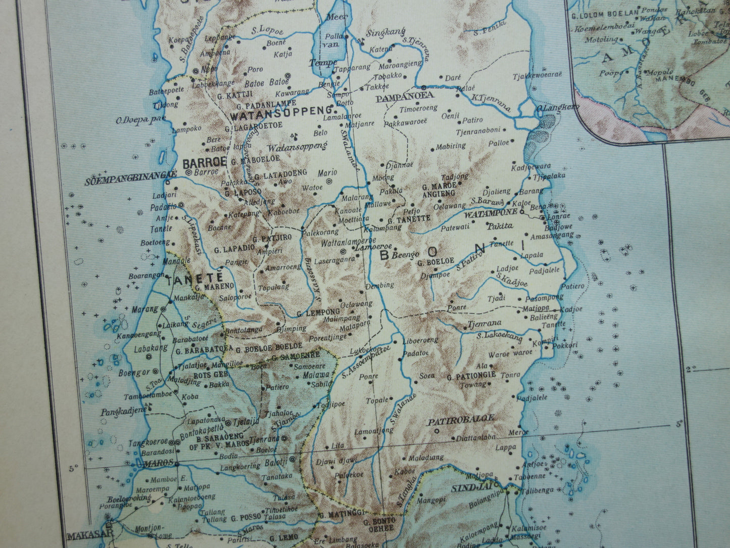 Sulawesi oude kaart van Celebes Indonesië 1915 originele antieke Nederlandse landkaart historische kaarten Minahassa Makassar