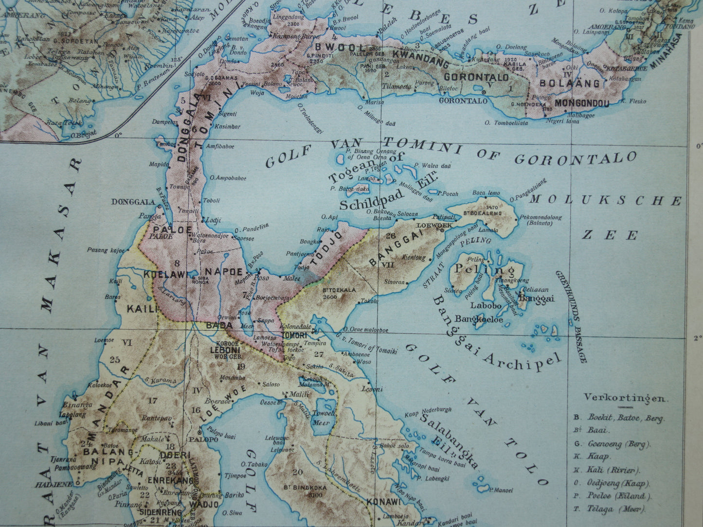 Sulawesi oude kaart van Celebes Indonesië 1915 originele antieke Nederlandse landkaart historische kaarten Minahassa Makassar