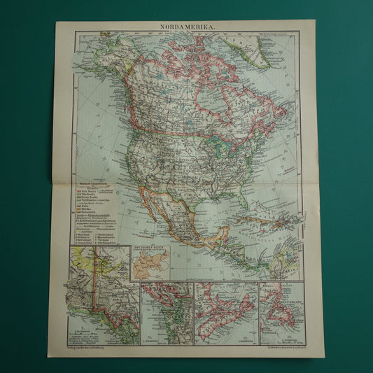 Noord-Amerika oude kaart van continent uit 1921 originele vintage historische kaarten