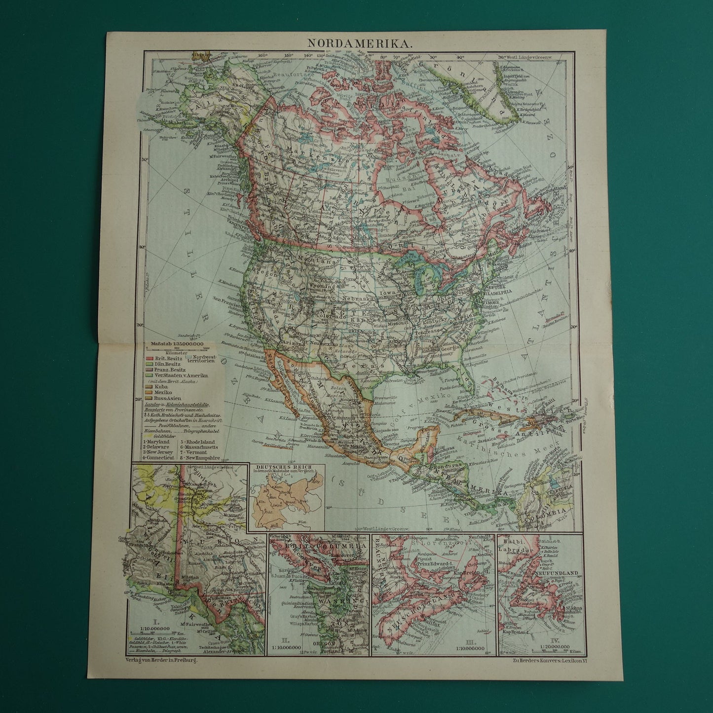 Noord-Amerika oude kaart van continent uit 1921 originele vintage historische kaarten
