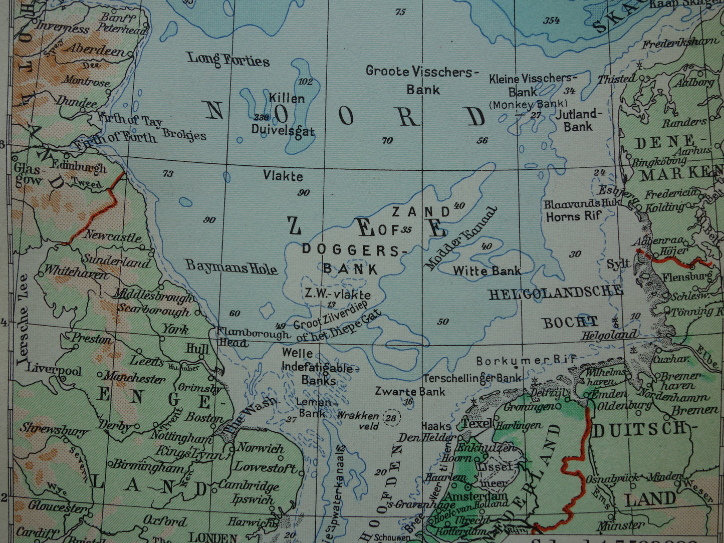 NOORDZEE oude kaart uit 1937 kleine originele Nederlandse kaart van de Noordzee zeekaart