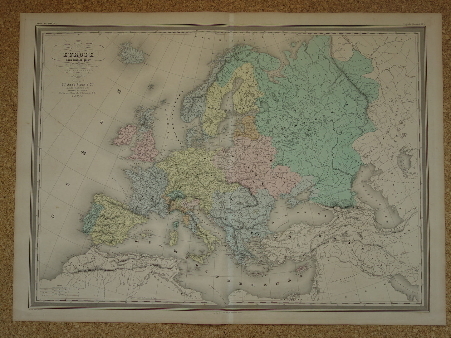Kaart van Europa tijdens Keizer Karel de Vijfde Antieke landkaart Europees continent 16e eeuw  vintage kaarten