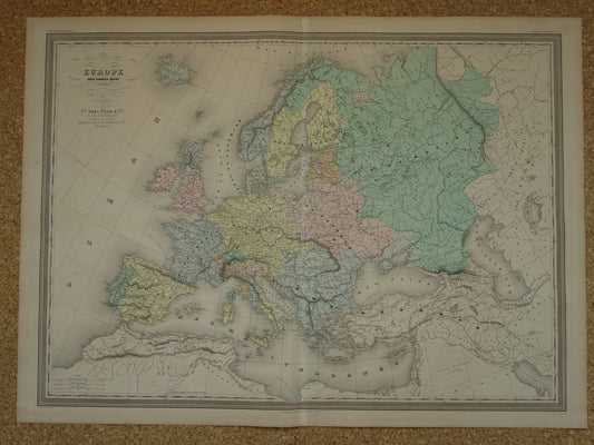 Kaart van Europa tijdens Keizer Karel de Vijfde Antieke landkaart Europees continent 16e eeuw  vintage kaarten