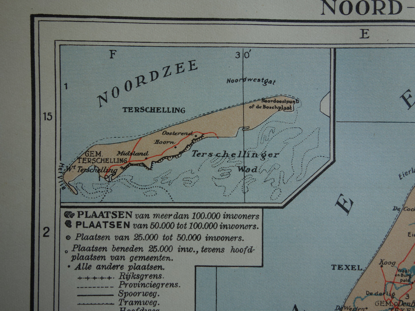 Oude kaart van de provincie Noord-Holland uit 1937 originele vintage landkaart Amsterdam Markerwaard Zuidwestpolder Nederlandse landkaarten