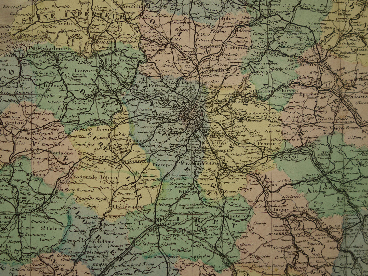 Oude landkaart van Frankrijk uit 1886 zeer grote antieke kaart Vintage handgekleurde kaarten