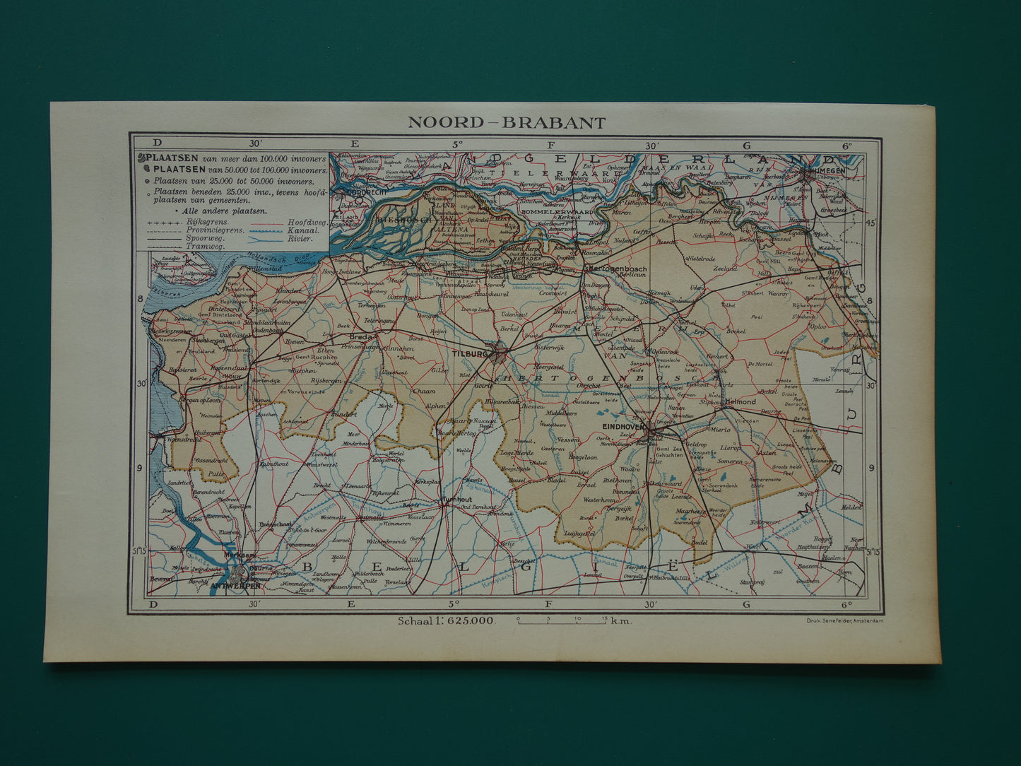 Noord-Brabant Kleine oude landkaart van de provincie Noord-Brabant uit 1937 originele vintage kaart
