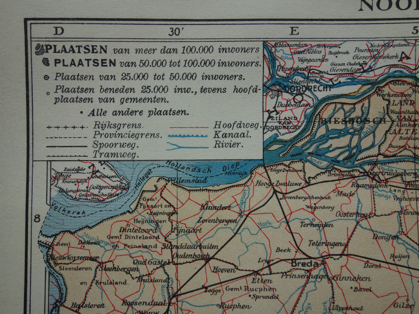 Noord-Brabant Kleine oude landkaart van de provincie Noord-Brabant uit 1937 originele vintage kaart