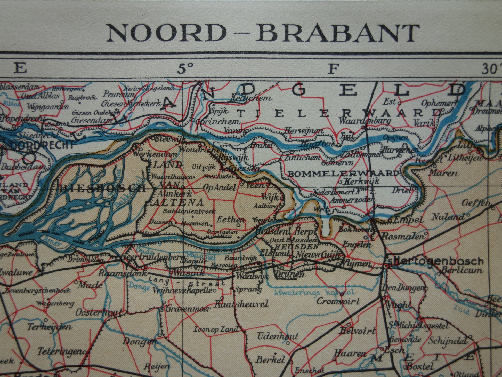 Noord-Brabant Kleine oude landkaart van de provincie Noord-Brabant uit 1937 originele vintage kaart