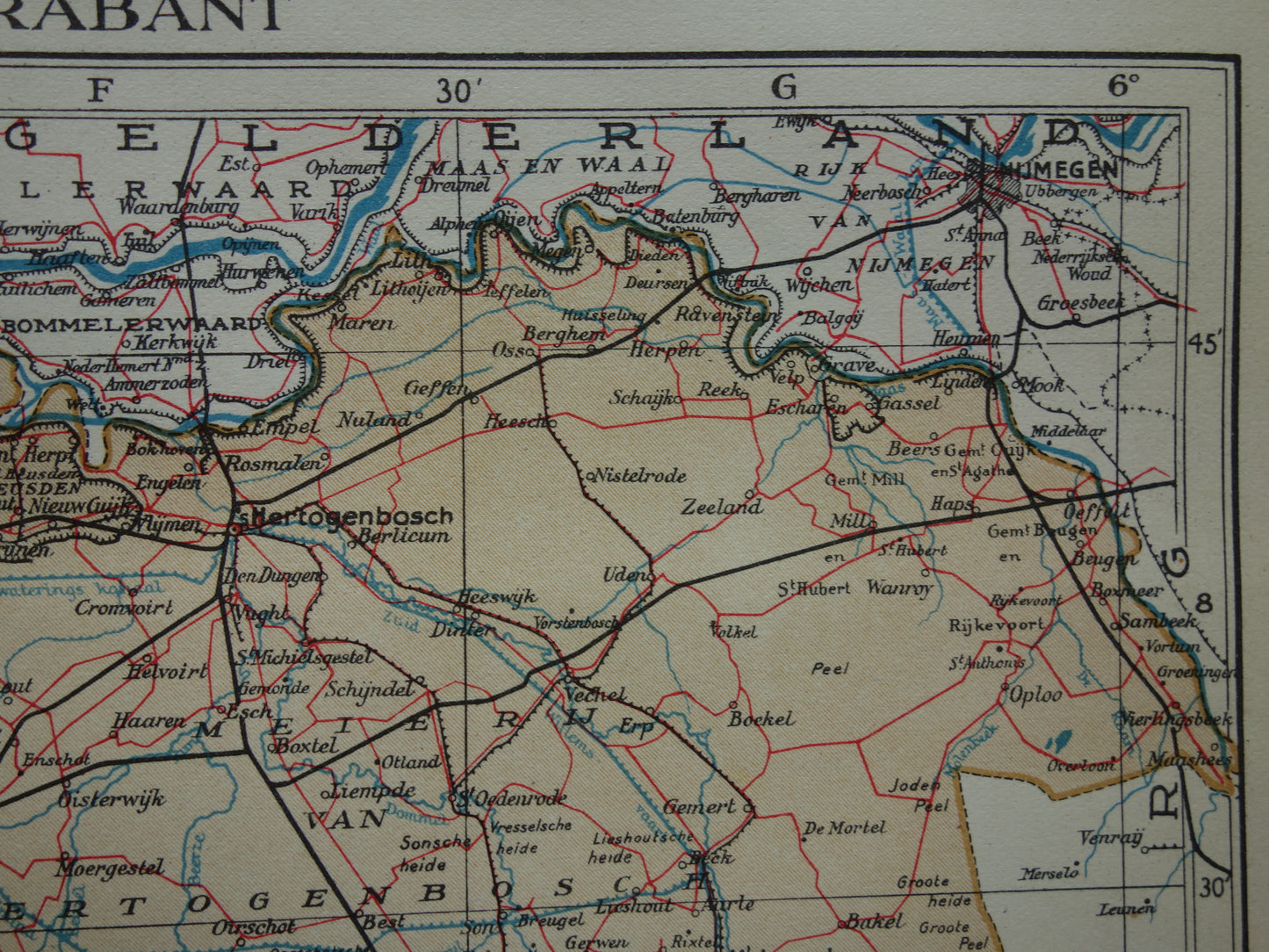 Noord-Brabant Kleine oude landkaart van de provincie Noord-Brabant uit 1937 originele vintage kaart
