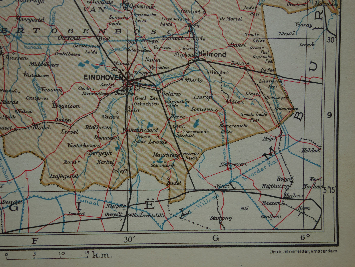 Noord-Brabant Kleine oude landkaart van de provincie Noord-Brabant uit 1937 originele vintage kaart