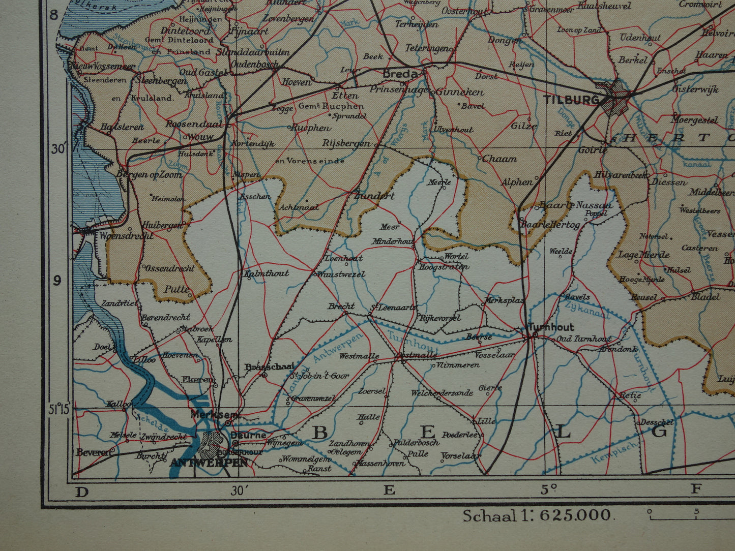 Noord-Brabant Kleine oude landkaart van de provincie Noord-Brabant uit 1937 originele vintage kaart