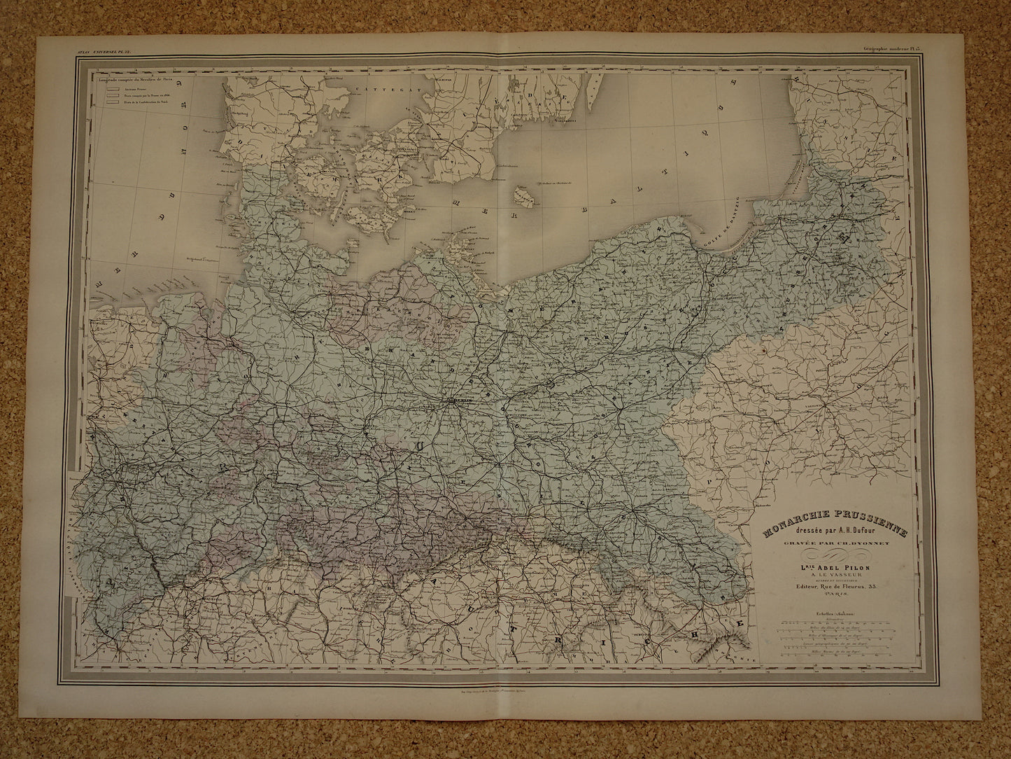 PRUISEN Antieke landkaart van Duitsland Grote originele 135+ jaar oude kaart