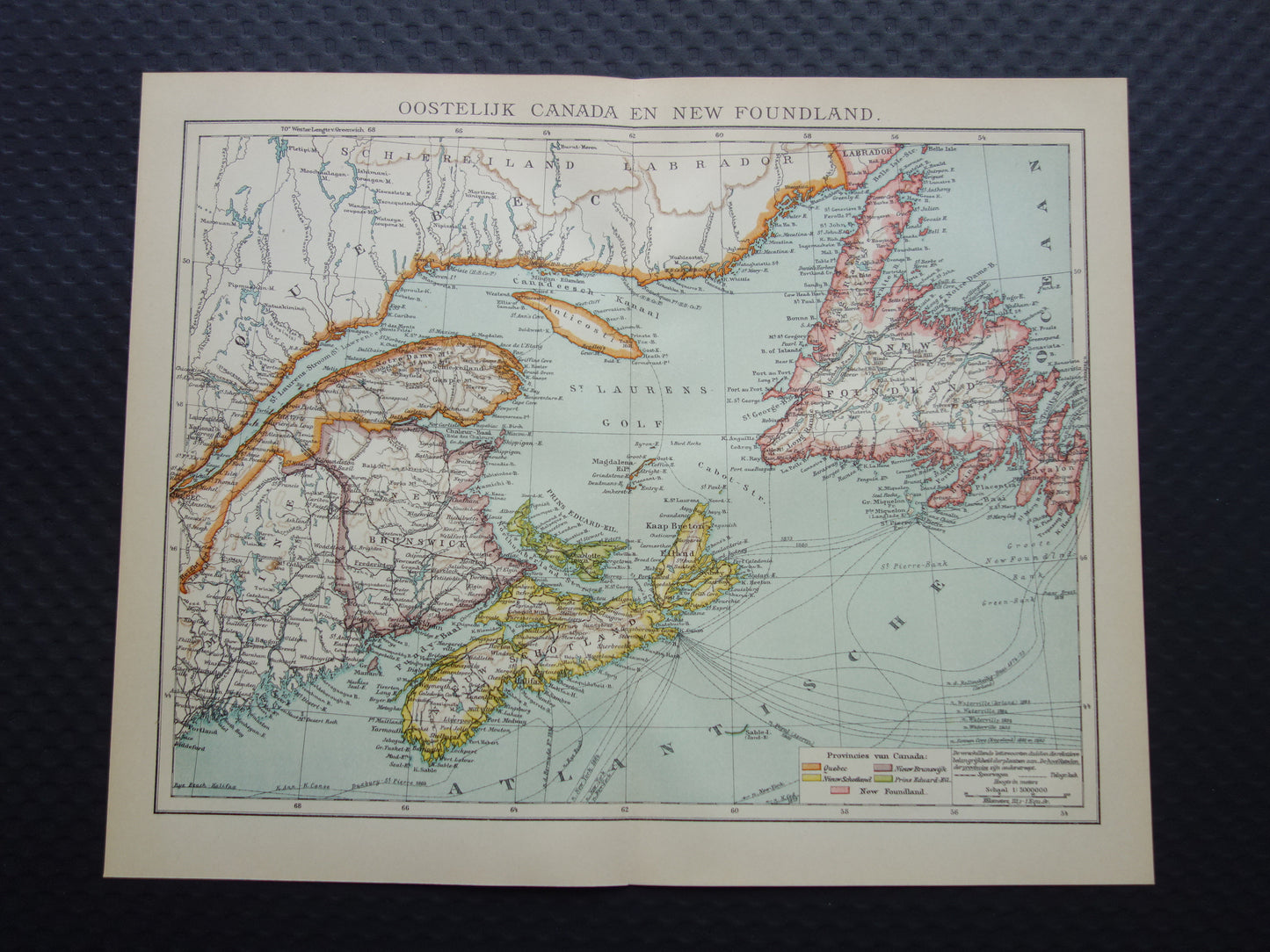 CANADA Antique map of Newfoundland Nova Scotia Brunswick 1915 old Dutch map