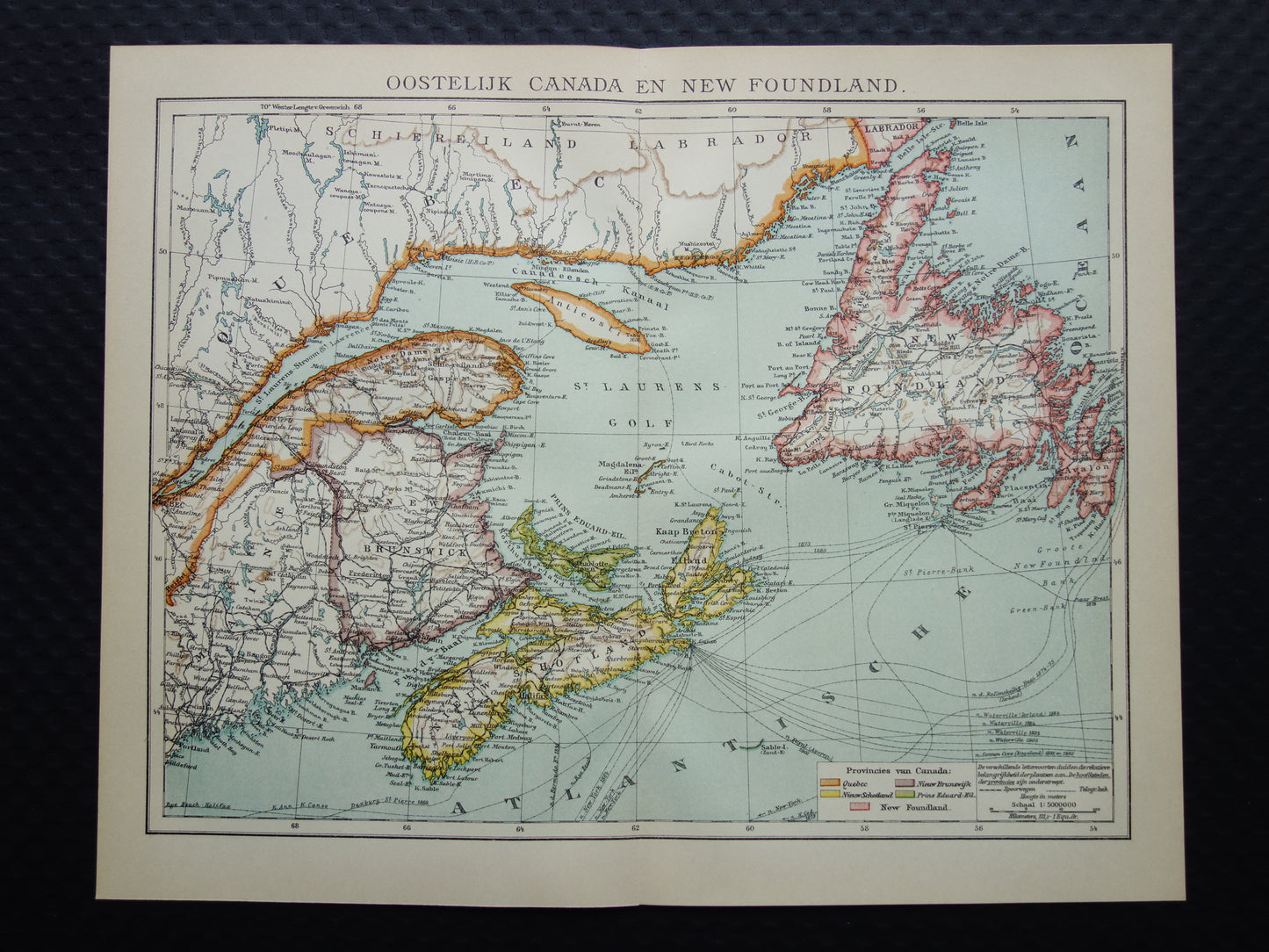 CANADA Antieke kaart van Newfoundland Nova Scotia Brunswick 1915 oude Nederlandse landkaart