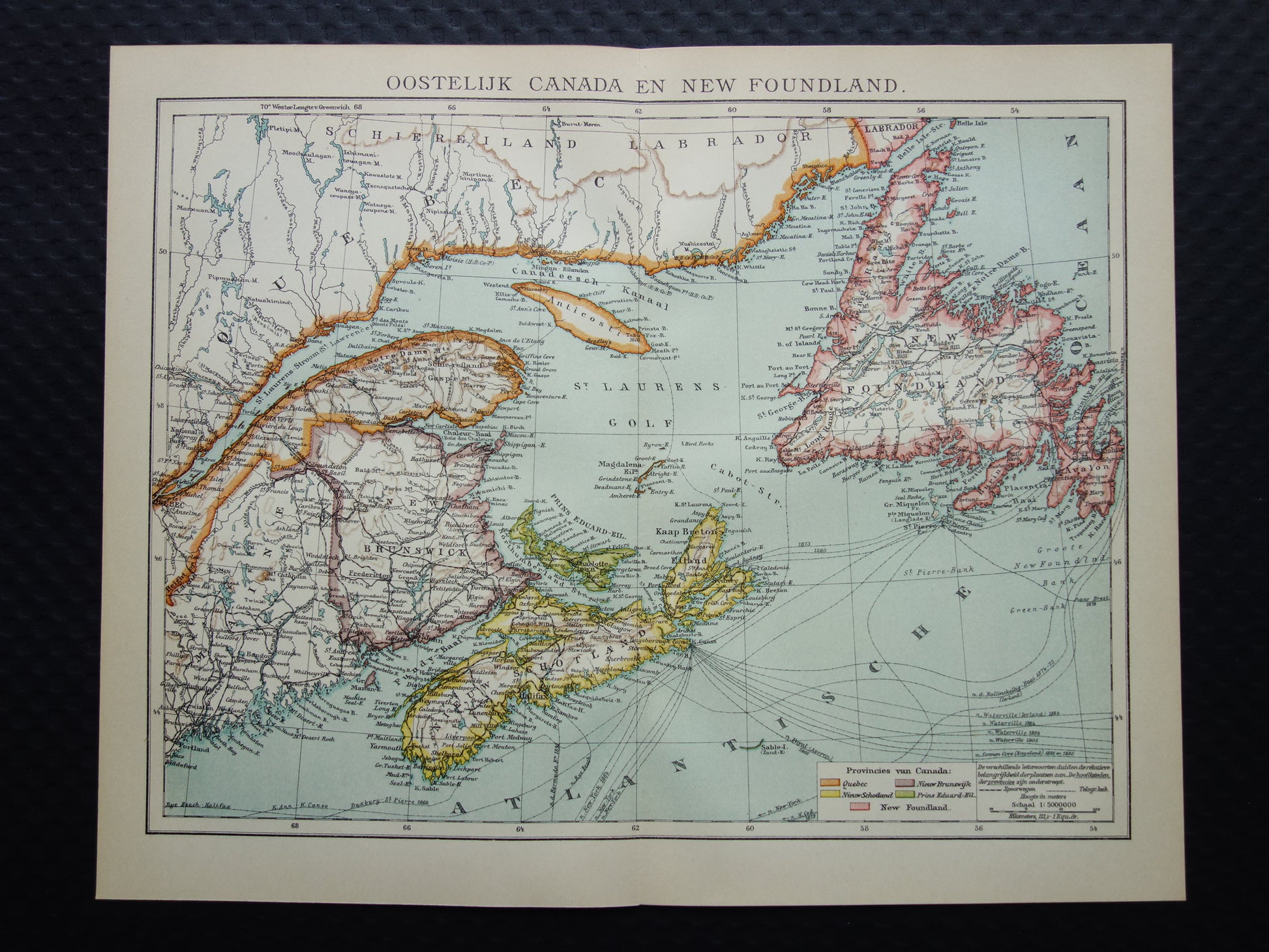CANADA Antieke kaart van Newfoundland Nova Scotia Brunswick 1915 oude Nederlandse landkaart