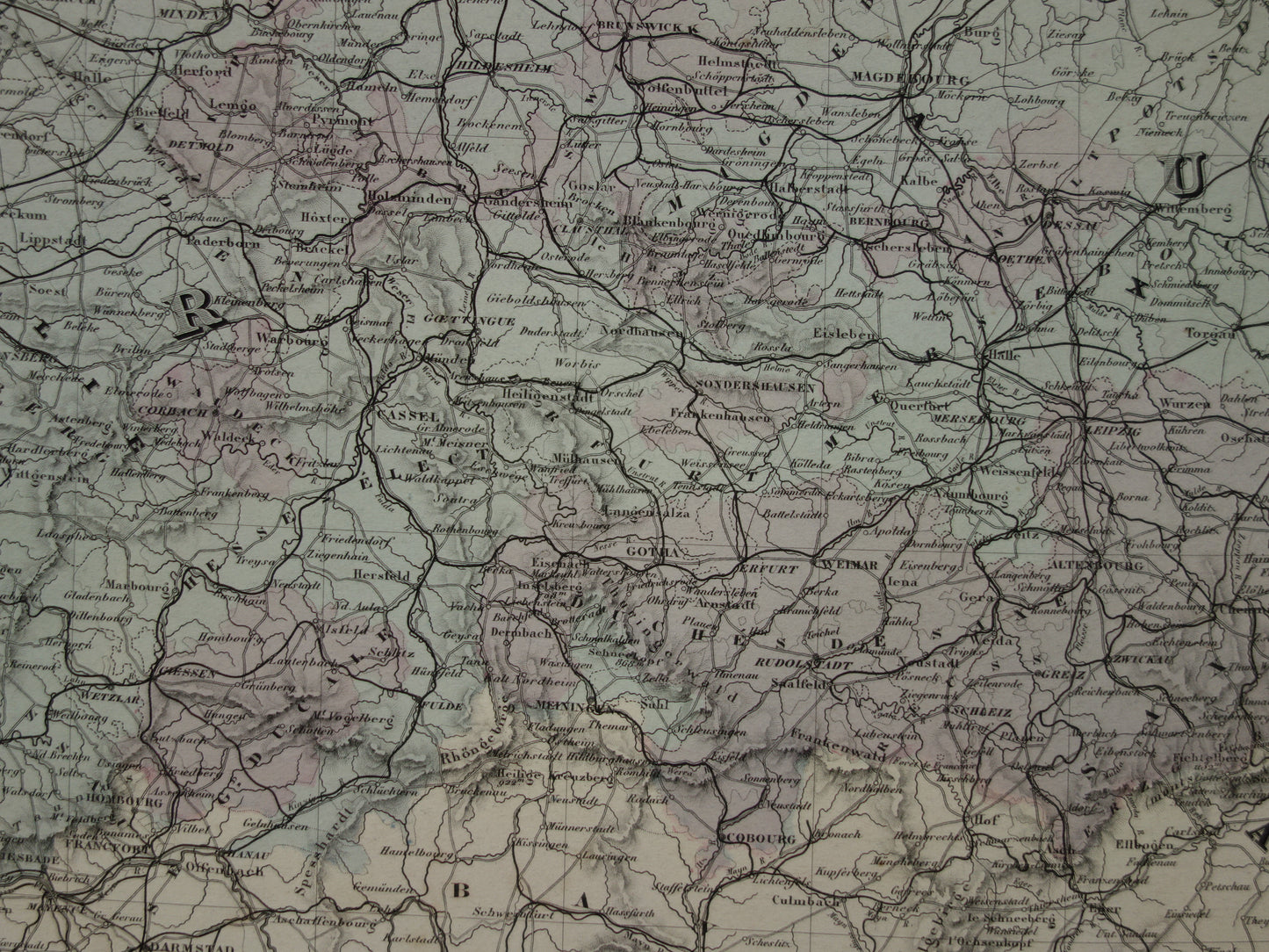 PRUISEN Antieke landkaart van Duitsland Grote originele 135+ jaar oude kaart