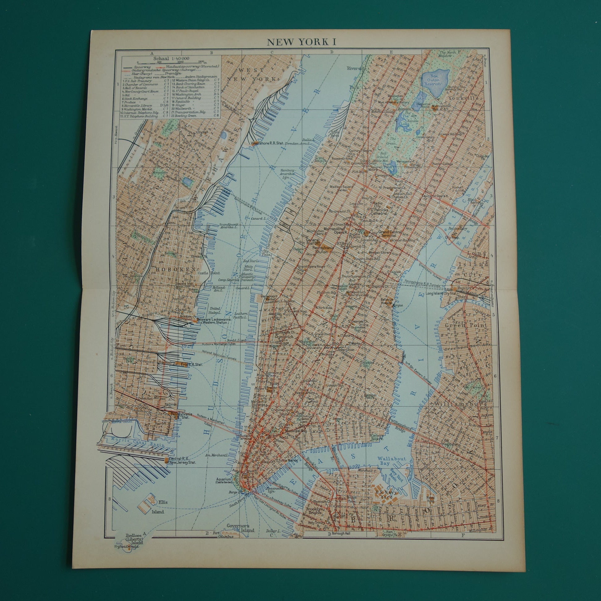 Oude plattegrond van New York uit 1937 originele Nederlandse kaart van New York City Vintage kaarten