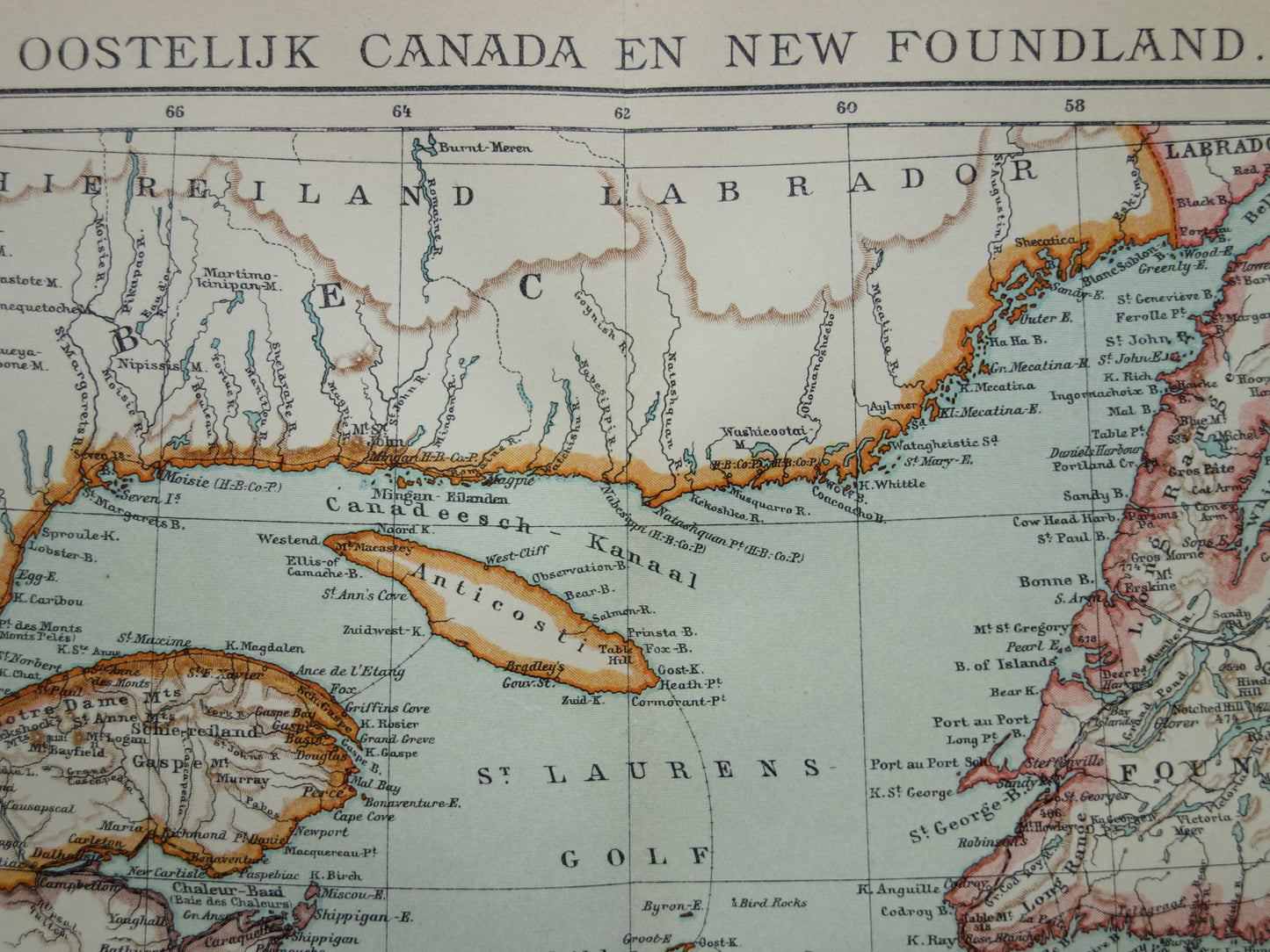 CANADA Antique map of Newfoundland Nova Scotia Brunswick 1915 old Dutch map
