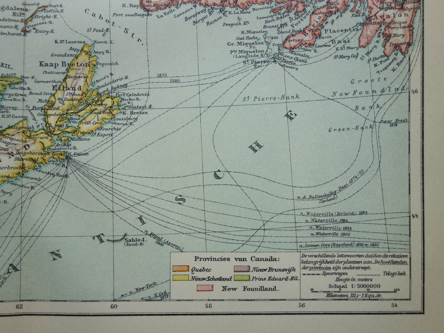 CANADA Antique map of Newfoundland Nova Scotia Brunswick 1915 old Dutch map