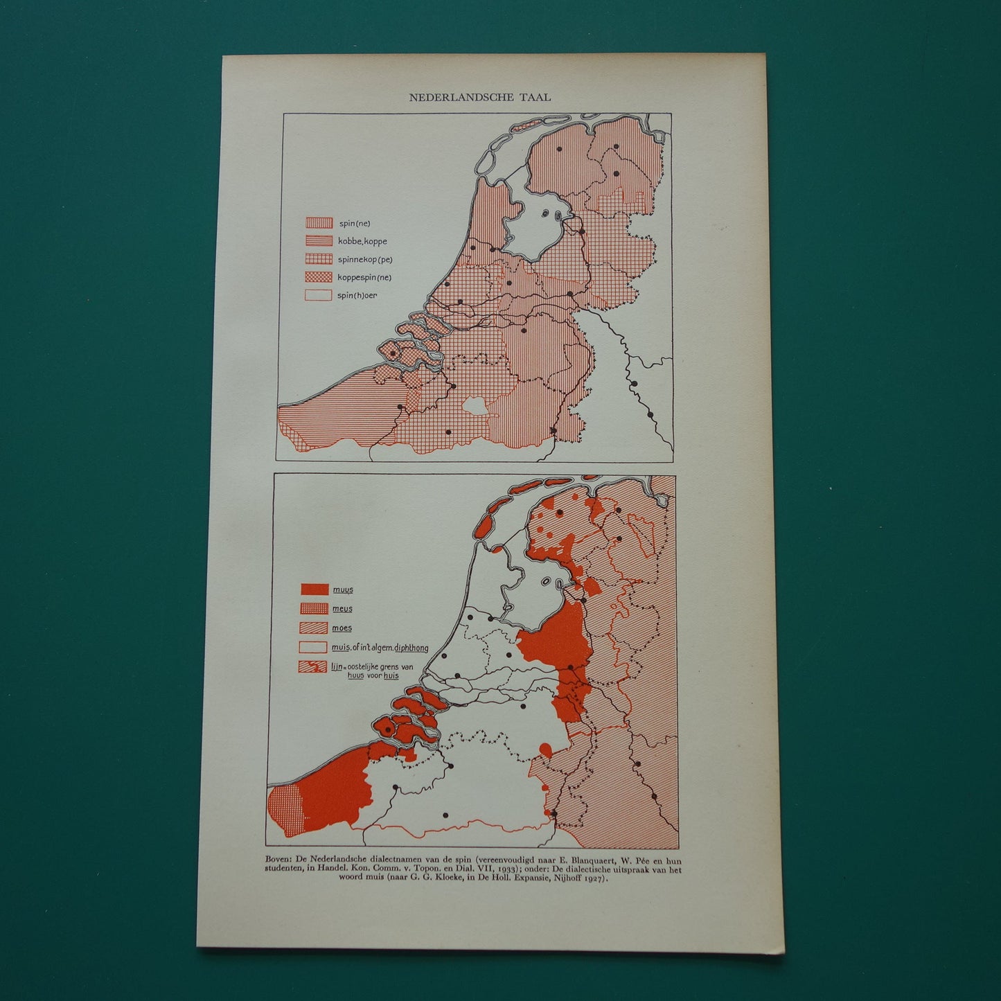Nederland Dialecten oude kaart uit 1937 over Nederlandse taal en dialect Landkaart Linguïstisch naar Blanquaert