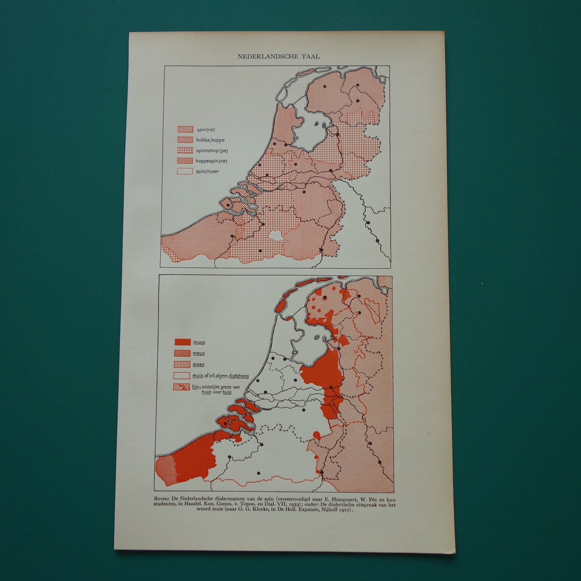 Nederland Dialecten oude kaart uit 1937 over Nederlandse taal en dialect Landkaart Linguïstisch naar Blanquaert