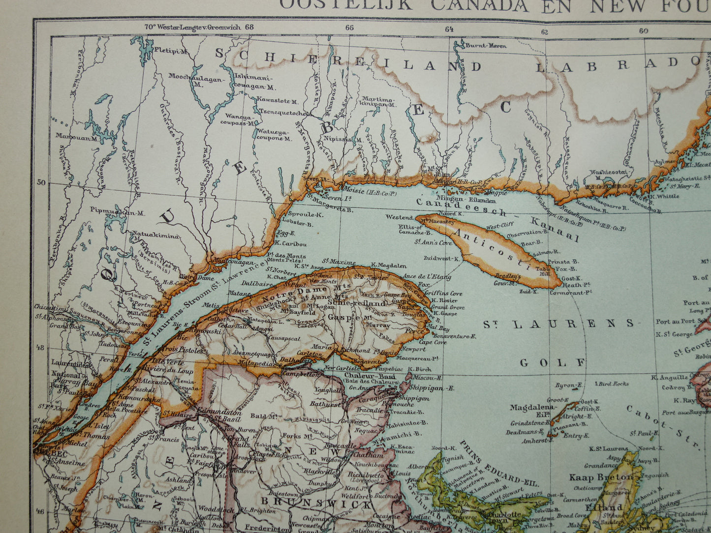 CANADA Antique map of Newfoundland Nova Scotia Brunswick 1915 old Dutch map