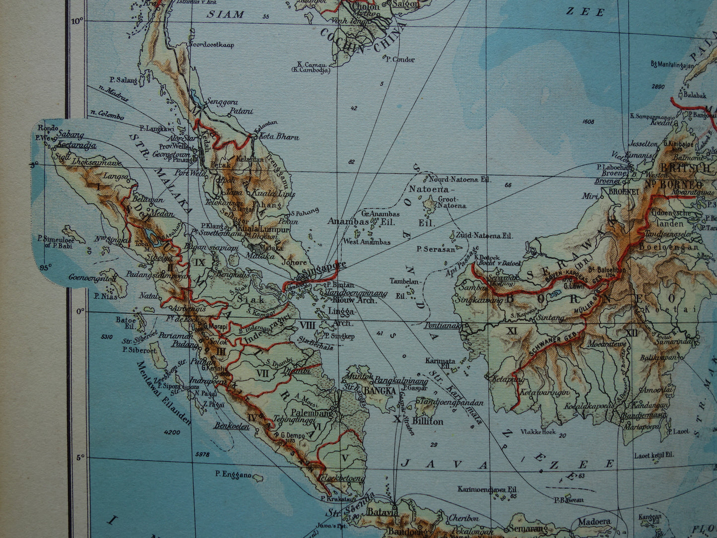 INDONESIË oude kaart van Indonesië Filipijnen Zuidoost-Azië 1937 originele vintage Nederlandse landkaart Nederlandsch Indië Batavia Atjeh Java