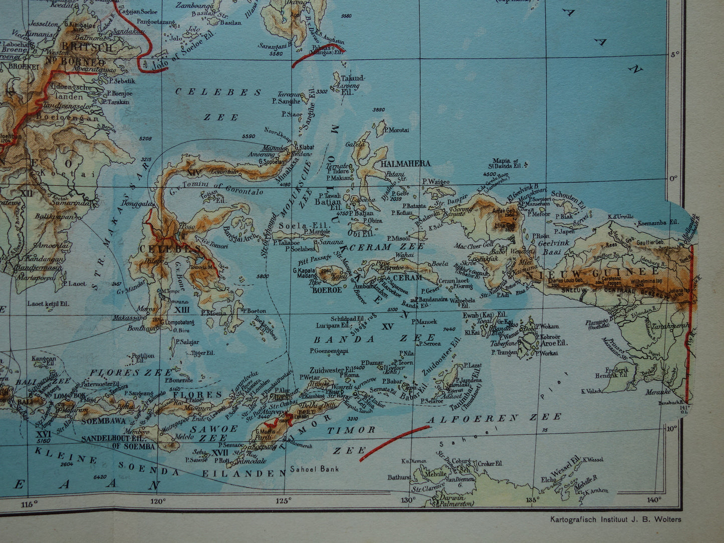 INDONESIË oude kaart van Indonesië Filipijnen Zuidoost-Azië 1937 originele vintage Nederlandse landkaart Nederlandsch Indië Batavia Atjeh Java